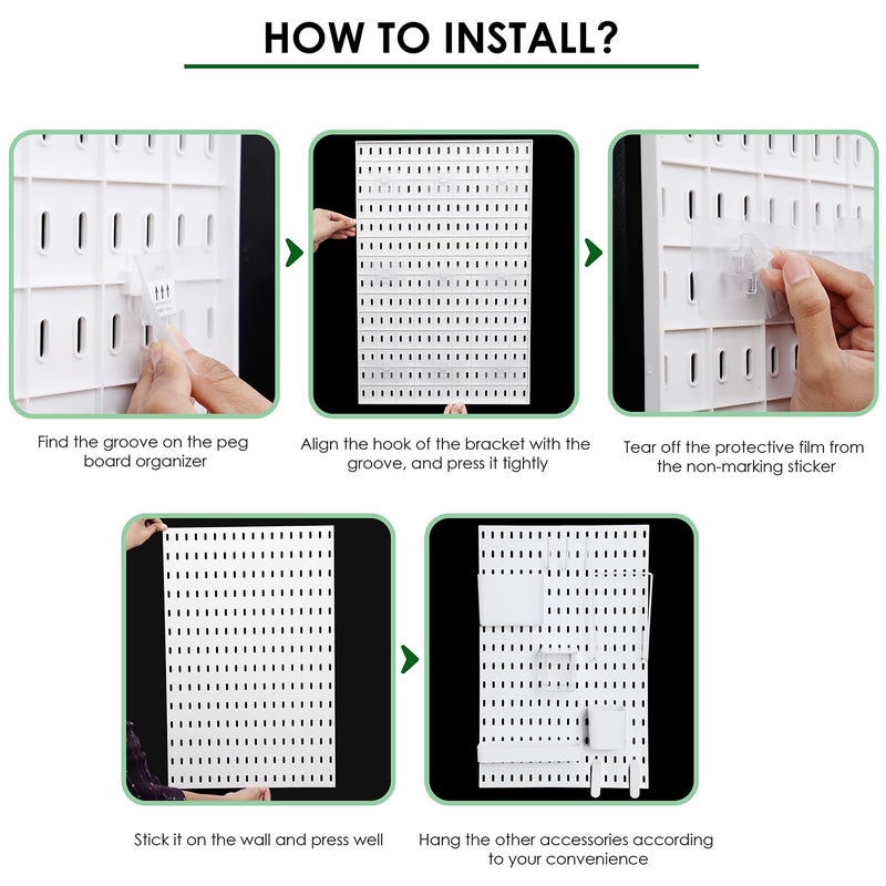 ABOUT SPACE Peg Board-Home Organizer Pegboard Wall Organizer with 9 Accessories & Self-Adhesive Stickers for Home Office, Bathroom, Kitchen Wall Hanging (L 36Xb 1Xh 56 Cm)-Metal, White - Image 4