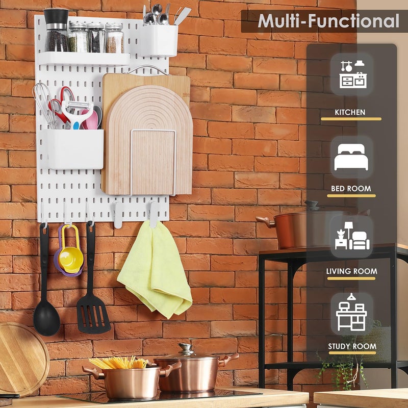 ABOUT SPACE Peg Board-Home Organizer Pegboard Wall Organizer with 9 Accessories & Self-Adhesive Stickers for Home Office, Bathroom, Kitchen Wall Hanging (L 36Xb 1Xh 56 Cm)-Metal, White - Image 5