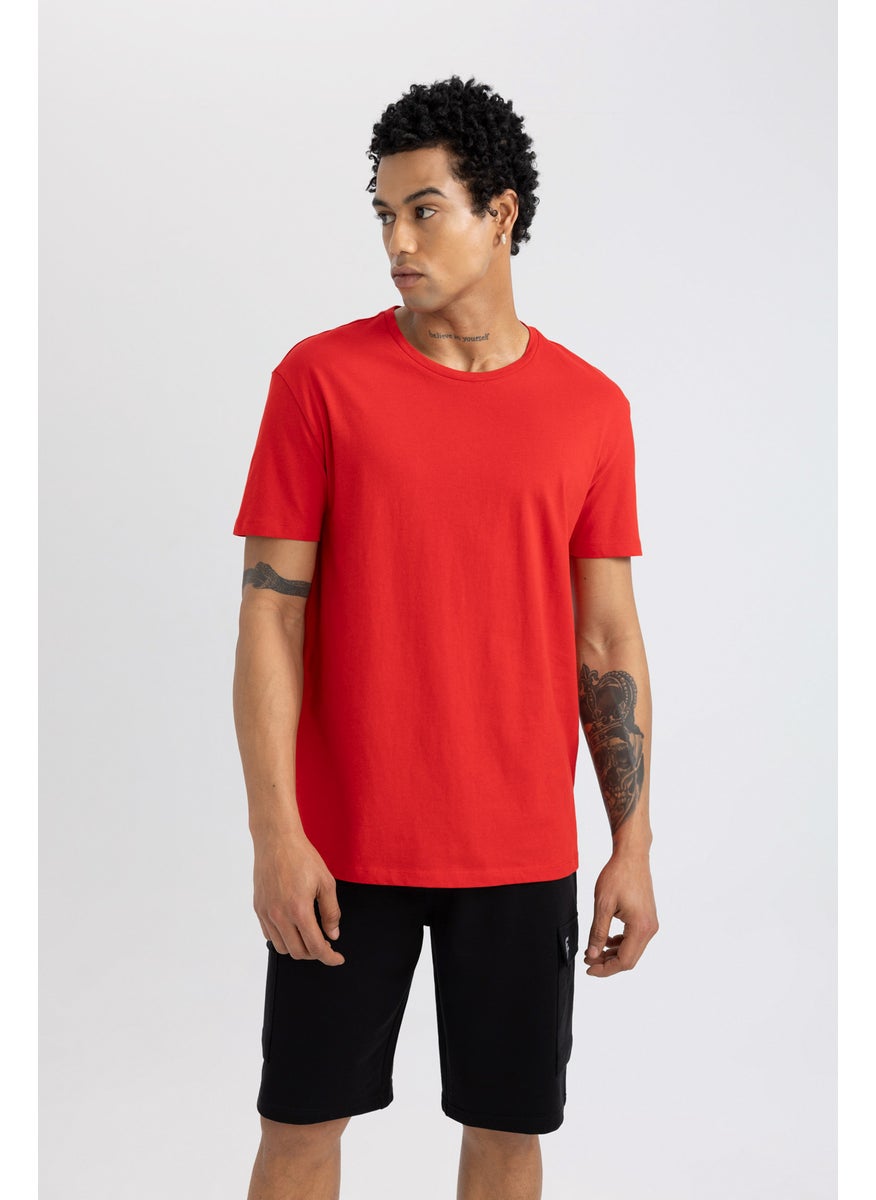 Man DeFactoFit Standard Fit Crew Neck Crest Printed Printed T