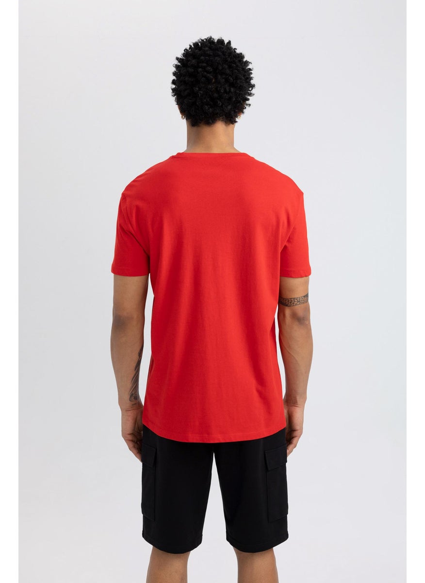 Man DeFactoFit Standard Fit Crew Neck Crest Printed Printed T