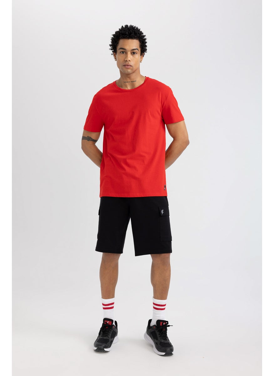 Man DeFactoFit Standard Fit Crew Neck Crest Printed Printed T