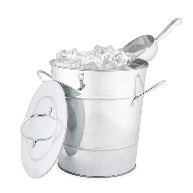 Twine Insulated Ice Bucket With Lid  Scooper for Parties  Galvanized Metal Bucket Cooler  Drink Tub Holds 1 Gallon