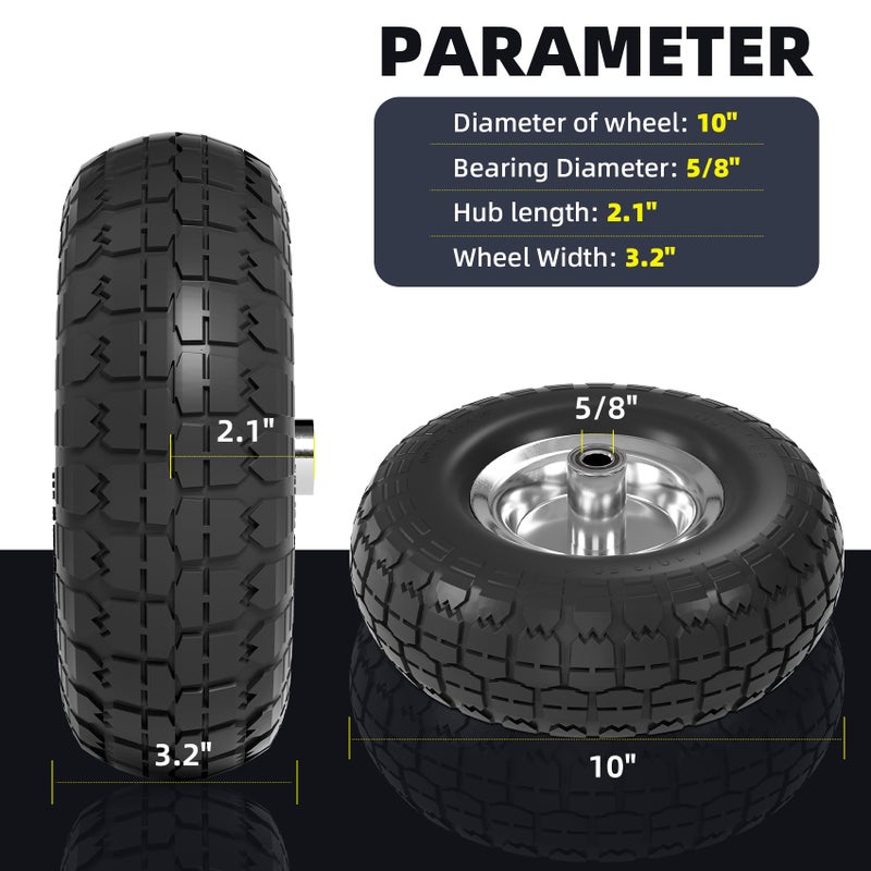 Iococee ã€UPGRADEDã€‘4.10/3.50-4 Tire and Wheel Flat Free, 10 Inch Solid Rubber Tire with 5/8â€Axle Bore Hole and Double Sealed Bearings, for Dolly Wheels/Hand Truck Wheels/Dump Cartï¼Œ4 Pack - Image 3