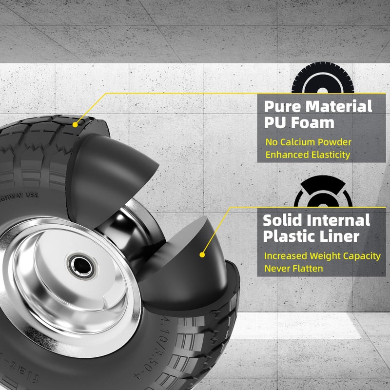 Iococee ã€UPGRADEDã€‘4.10/3.50-4 Tire and Wheel Flat Free, 10 Inch Solid Rubber Tire with 5/8â€Axle Bore Hole and Double Sealed Bearings, for Dolly Wheels/Hand Truck Wheels/Dump Cartï¼Œ4 Pack - Image 2