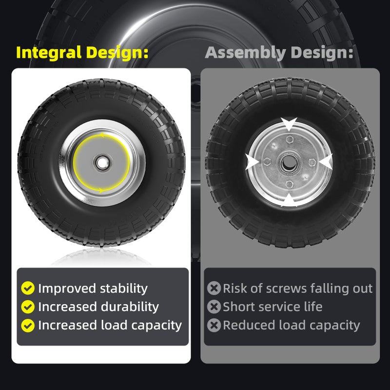 Iococee ã€UPGRADEDã€‘4.10/3.50-4 Tire and Wheel Flat Free, 10 Inch Solid Rubber Tire with 5/8â€Axle Bore Hole and Double Sealed Bearings, for Dolly Wheels/Hand Truck Wheels/Dump Cartï¼Œ4 Pack - Image 4