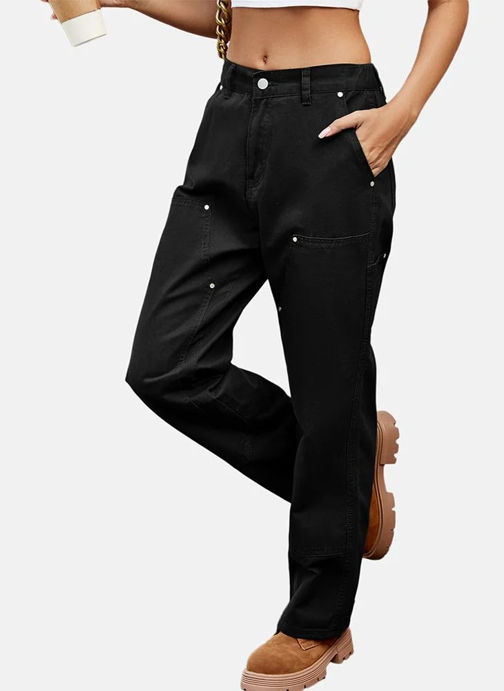YUNIQEE Black Regular Fit Mid Rise Ankle Plain Trouser