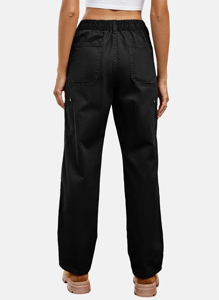 YUNIQEE Black Regular Fit Mid Rise Ankle Plain Trouser