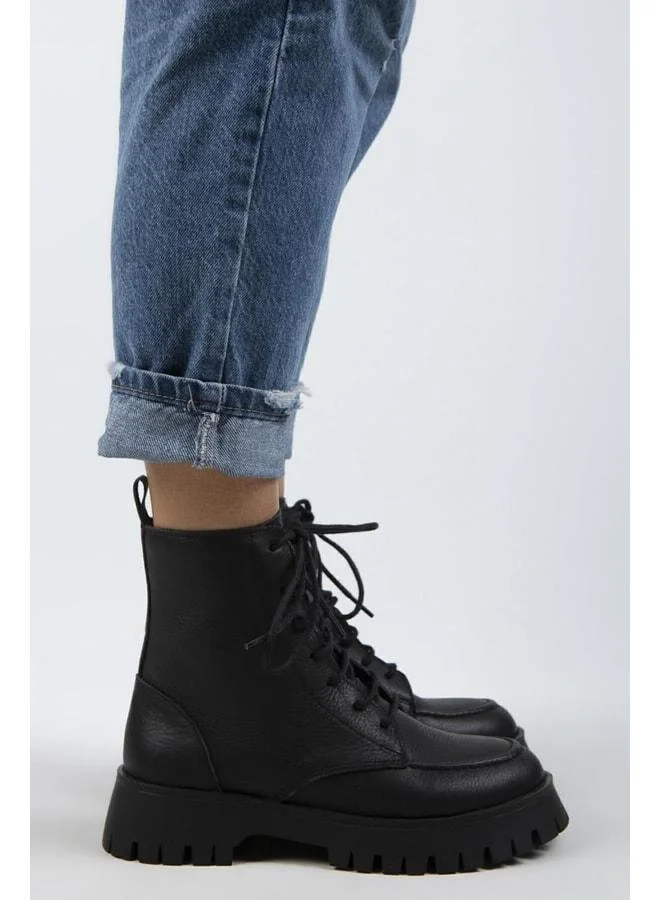 Manijero  Jemima Women's Genuine Leather Lace-up Zip Black Boot for Women | Best Price UAE
