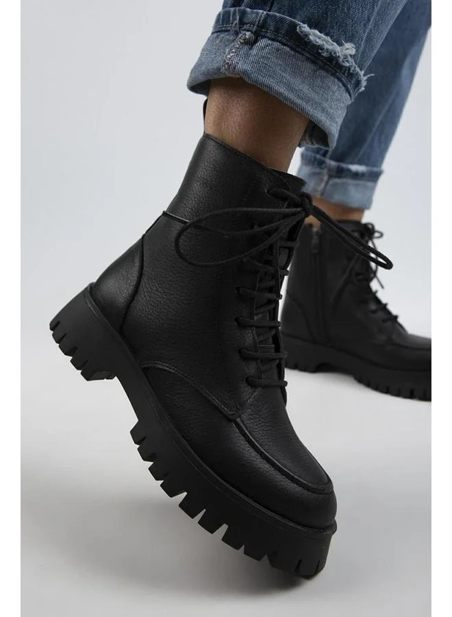 Jemima Women's Genuine Leather Lace-up Zip Black Boot
