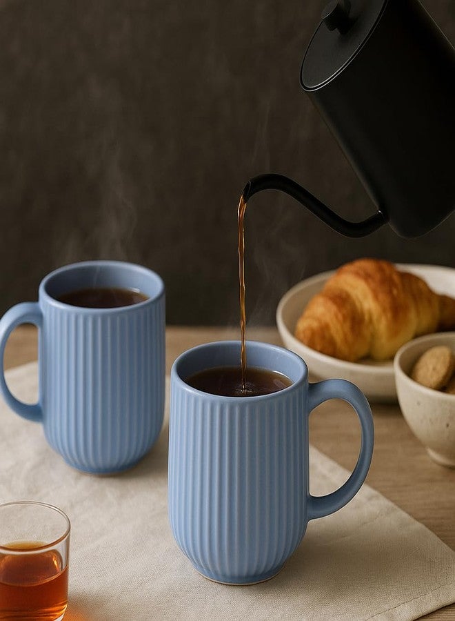 KITTENS Ceramic Coffee Mug Set of 2 - 300ml - Pastel Blue Handcrafted Mugs with Vertical Line Pattern - Microwave & Dishwasher Safe - Minimalist Design for Tea, Coffee, Office & Gifting - Image 5