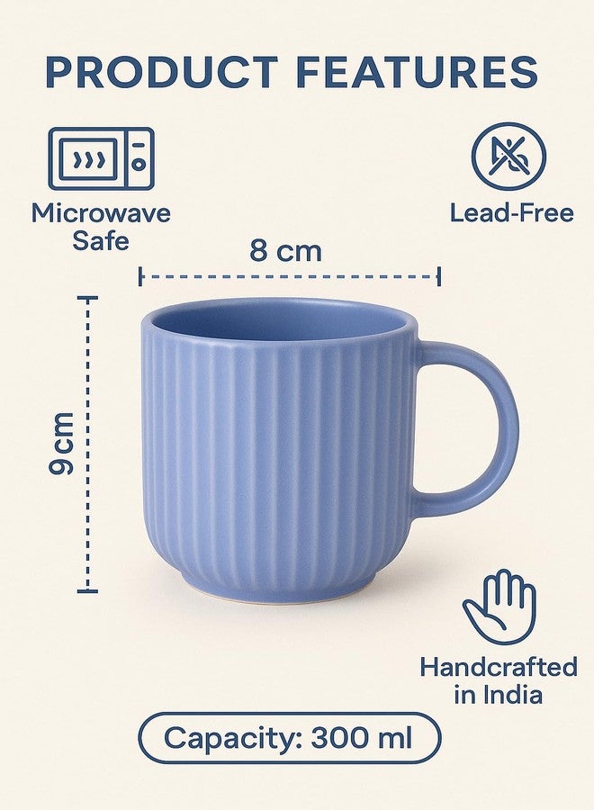 KITTENS Ceramic Coffee Mug Set of 2 - 300ml - Pastel Blue Handcrafted Mugs with Vertical Line Pattern - Microwave & Dishwasher Safe - Minimalist Design for Tea, Coffee, Office & Gifting - Image 4