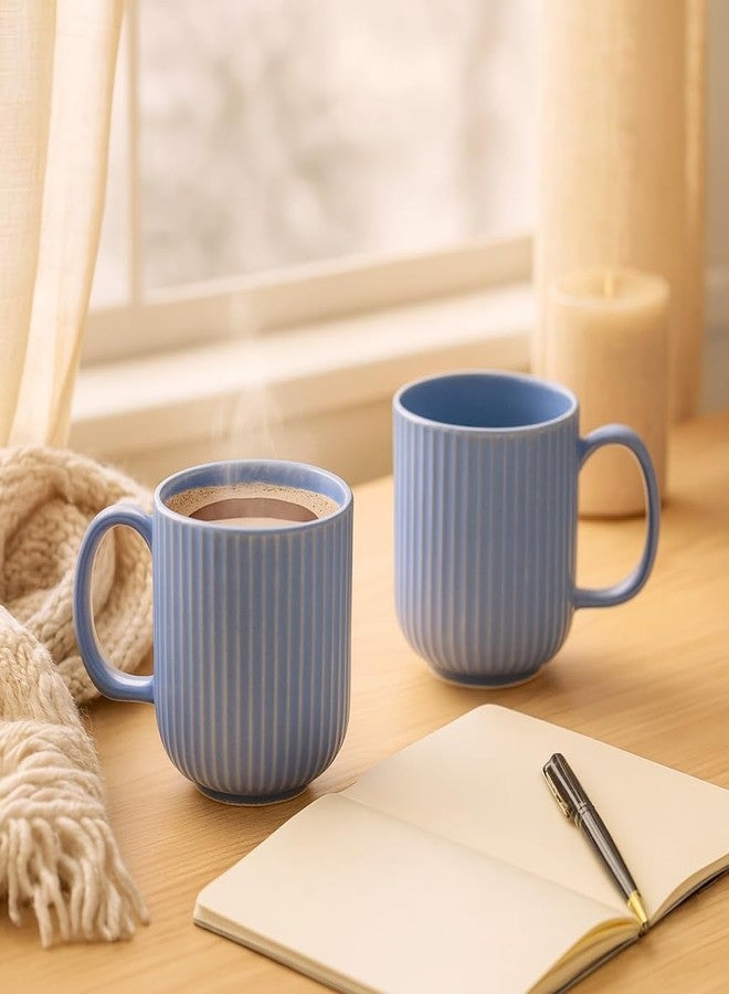 KITTENS Ceramic Coffee Mug Set of 2 - 300ml - Pastel Blue Handcrafted Mugs with Vertical Line Pattern - Microwave & Dishwasher Safe - Minimalist Design for Tea, Coffee, Office & Gifting - Image 1