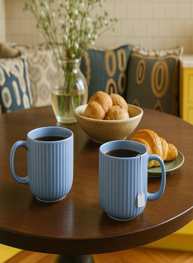 KITTENS Ceramic Coffee Mug Set of 2 - 300ml - Pastel Blue Handcrafted Mugs with Vertical Line Pattern - Microwave & Dishwasher Safe - Minimalist Design for Tea, Coffee, Office & Gifting - Image 2