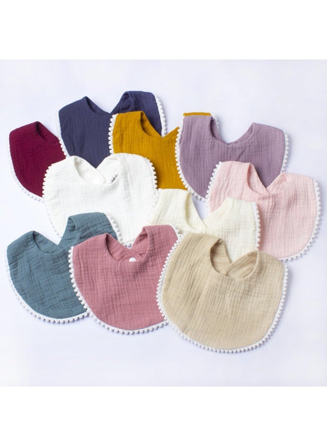 Muslin Baby Bandana Drool Bibs with Pom Pom Trim, 8 Pack, Unisex, 0-36 Months - Image 5