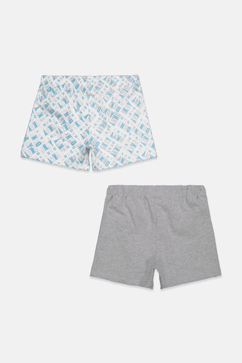 DKNY Kids Girl 2 Piece Regular Fit Brand Logo Pull,On Shorts, Grey and White - Image 2