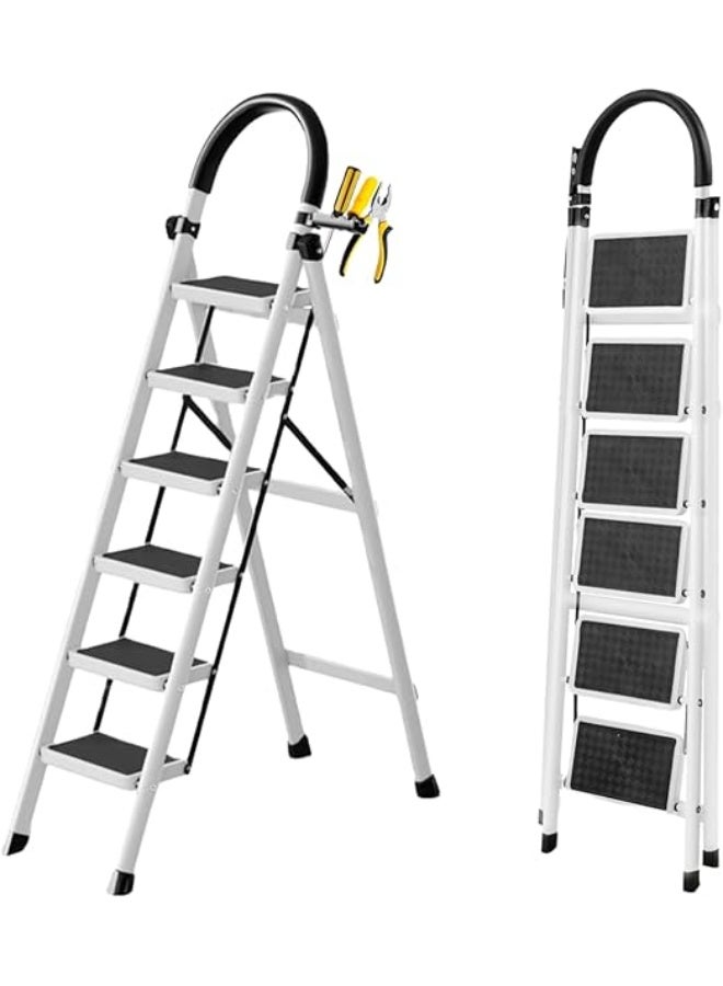 UREVO Foldable Ladder 6 Steps, Home Stepladders Folding Step Stool with Wide Anti-Slip Pedal, Adults Folding Sturdy Steel Ladder for Home, Kitchen, Garden, Office - Image 1