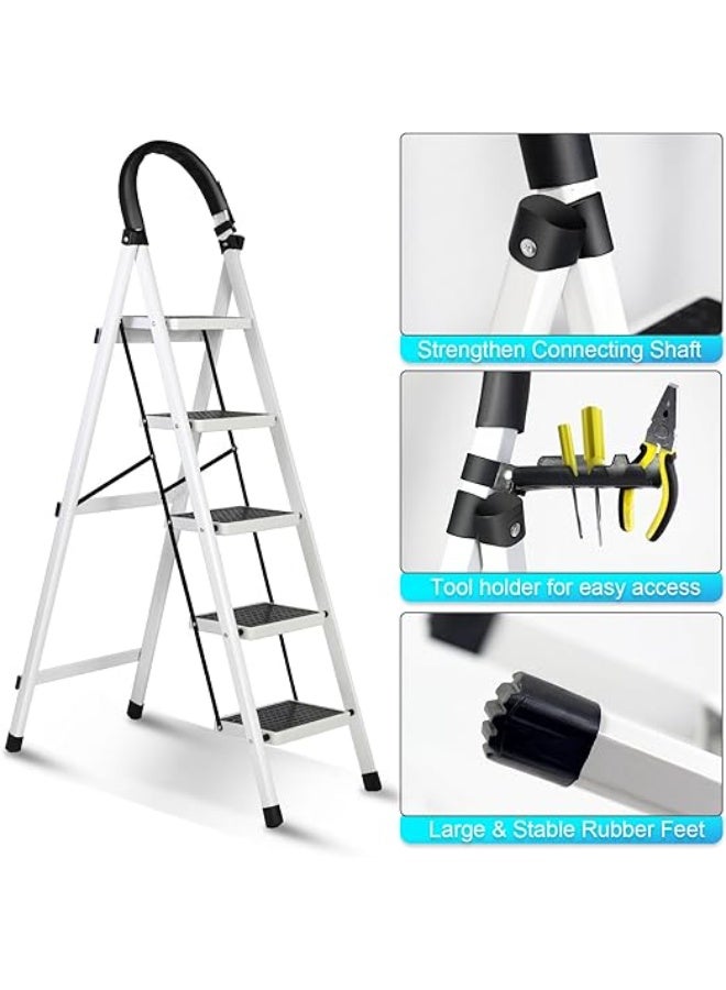 UREVO Foldable Ladder 6 Steps, Home Stepladders Folding Step Stool with Wide Anti-Slip Pedal, Adults Folding Sturdy Steel Ladder for Home, Kitchen, Garden, Office - Image 4