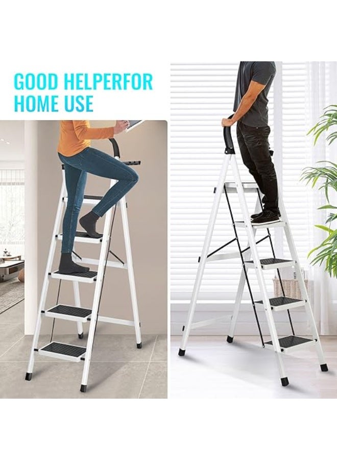 UREVO Foldable Ladder 6 Steps, Home Stepladders Folding Step Stool with Wide Anti-Slip Pedal, Adults Folding Sturdy Steel Ladder for Home, Kitchen, Garden, Office - Image 5