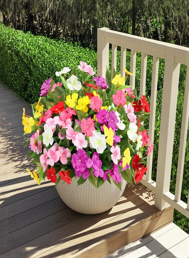 MACTING 6 Bundles Artificial Flowers for Outdoors UV Resistant Fake Impatiens Silk Flowers Bouquet Outdoor Faux Plants for Planters Window Patio Porch Garden Yard Outside Spring Decorations,Mix Color - Image 1