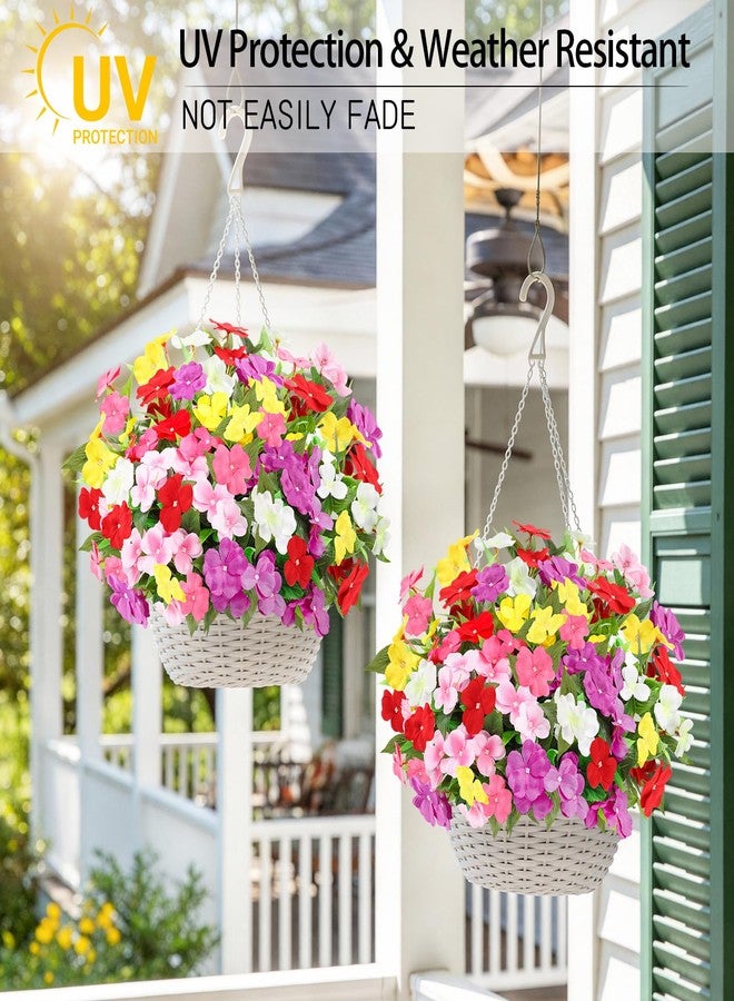 MACTING 6 Bundles Artificial Flowers for Outdoors UV Resistant Fake Impatiens Silk Flowers Bouquet Outdoor Faux Plants for Planters Window Patio Porch Garden Yard Outside Spring Decorations,Mix Color - Image 3