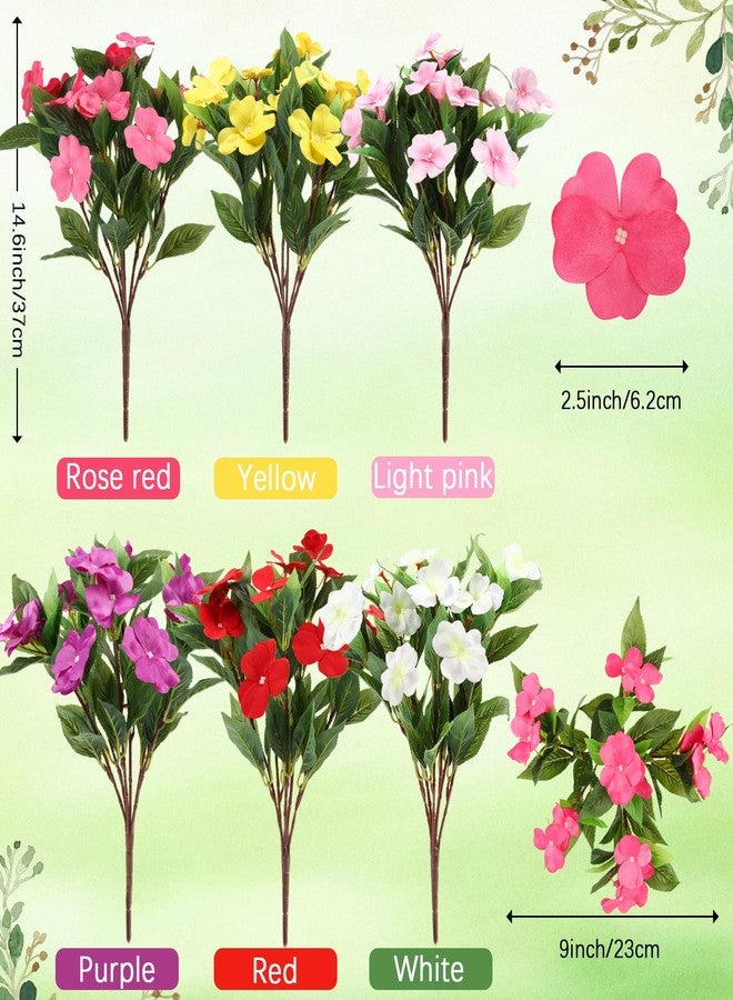 MACTING 6 Bundles Artificial Flowers for Outdoors UV Resistant Fake Impatiens Silk Flowers Bouquet Outdoor Faux Plants for Planters Window Patio Porch Garden Yard Outside Spring Decorations,Mix Color - Image 2
