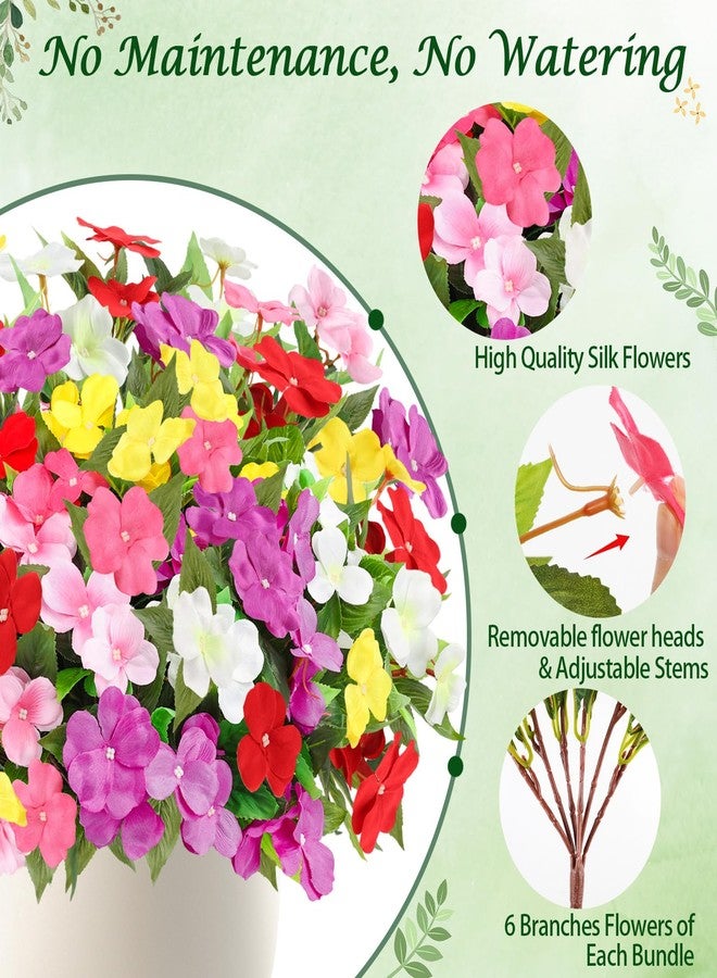 MACTING 6 Bundles Artificial Flowers for Outdoors UV Resistant Fake Impatiens Silk Flowers Bouquet Outdoor Faux Plants for Planters Window Patio Porch Garden Yard Outside Spring Decorations,Mix Color - Image 4