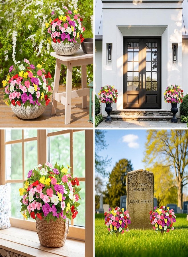 MACTING 6 Bundles Artificial Flowers for Outdoors UV Resistant Fake Impatiens Silk Flowers Bouquet Outdoor Faux Plants for Planters Window Patio Porch Garden Yard Outside Spring Decorations,Mix Color - Image 5