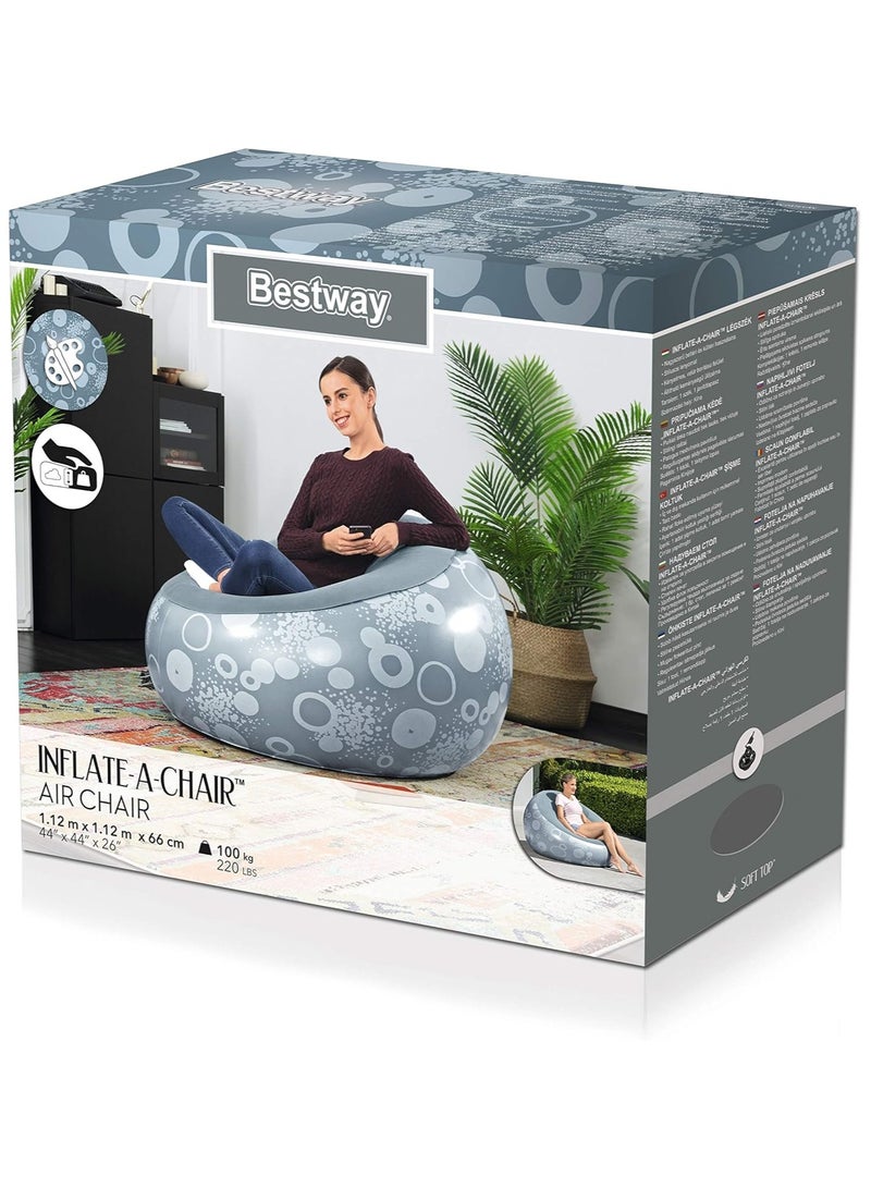 بست واي كرسي هوائي قابل للنفخ، وسادة واقفة، للاستخدام الداخلي والخارجي، مناسب للأطفال والكبار، مقاس 112×112×66 سم (75052) (أزرق) - Image 3