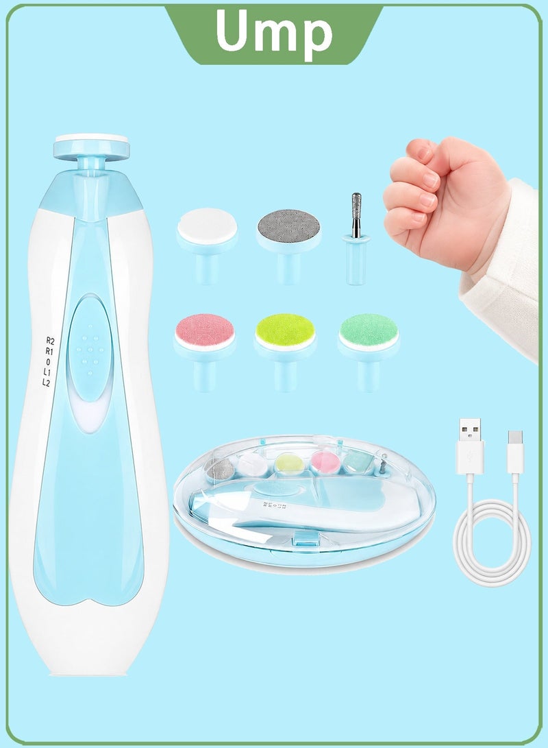 Ump Baby Nail Trimmer Electric, Safe 6 in 1 Baby Nail File Clippers with LED Light, Rechargeable, Whisper-Quiet Infant Grooming Kit Manicure Set for Newborn Toddler Toes and Fingernails - Image 1