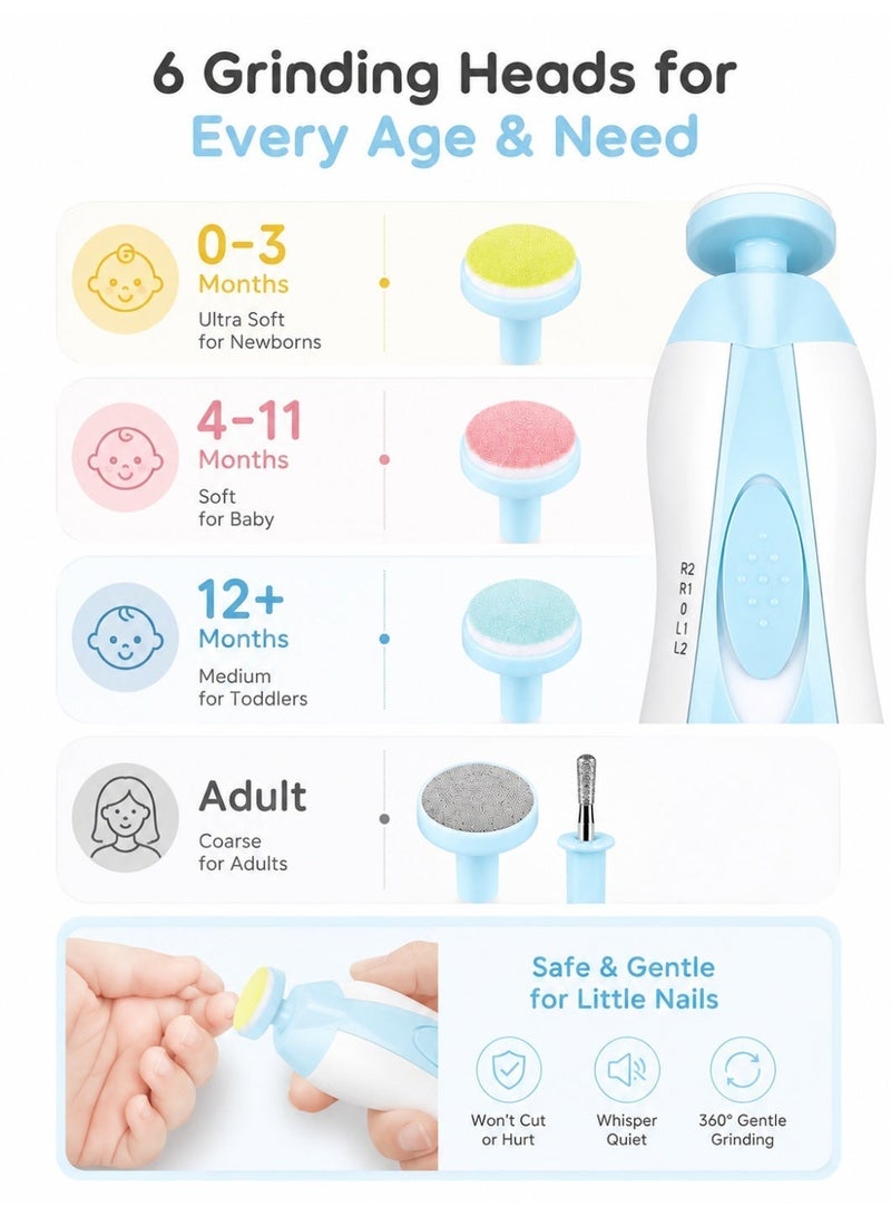 Ump Baby Nail Trimmer Electric, Safe 6 in 1 Baby Nail File Clippers with LED Light, Rechargeable, Whisper-Quiet Infant Grooming Kit Manicure Set for Newborn Toddler Toes and Fingernails - Image 3