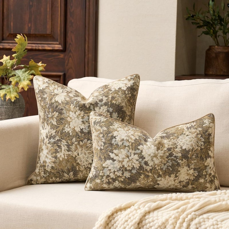 Yangest Neutral Floral Pillow Cover 20 x 20 Inches, Vintage Chenille Square Throw Pillow Cover Soft Decorative Farmhouse Accent Couch Pillow Cover for Living Room Bedroom, Beige - Image 4