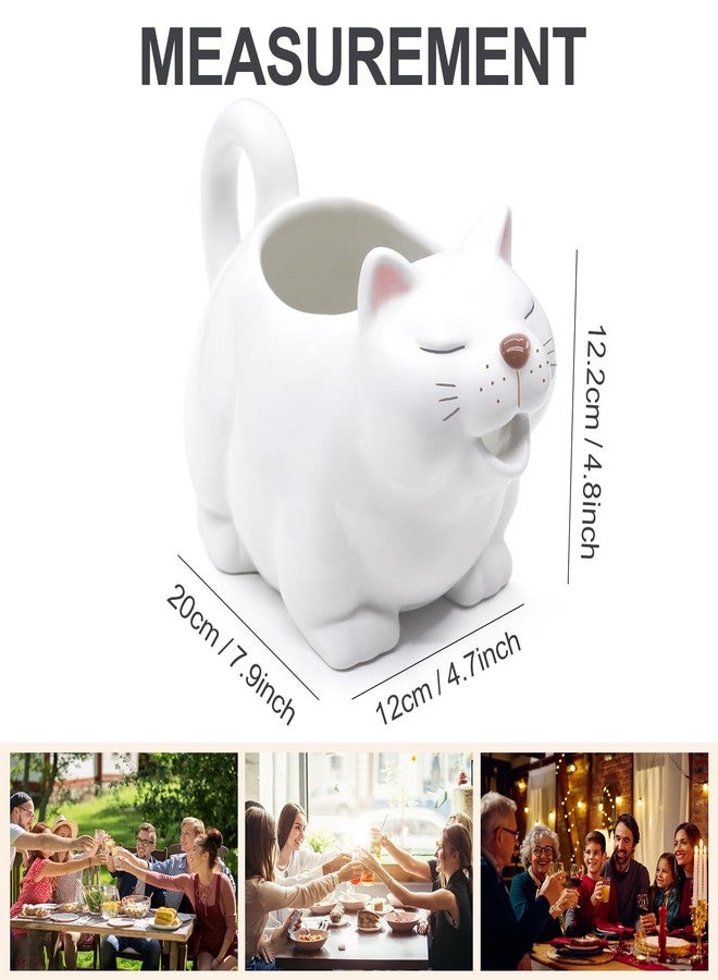 RAISLY Ceramic Gravy Boat, 23oz Cute Cat Sauce Jug with Smooth Handle - Perfect for Salad Dressing, Broth, Cream, Milk - Unique Artwork for Your Kitchen - Image 5