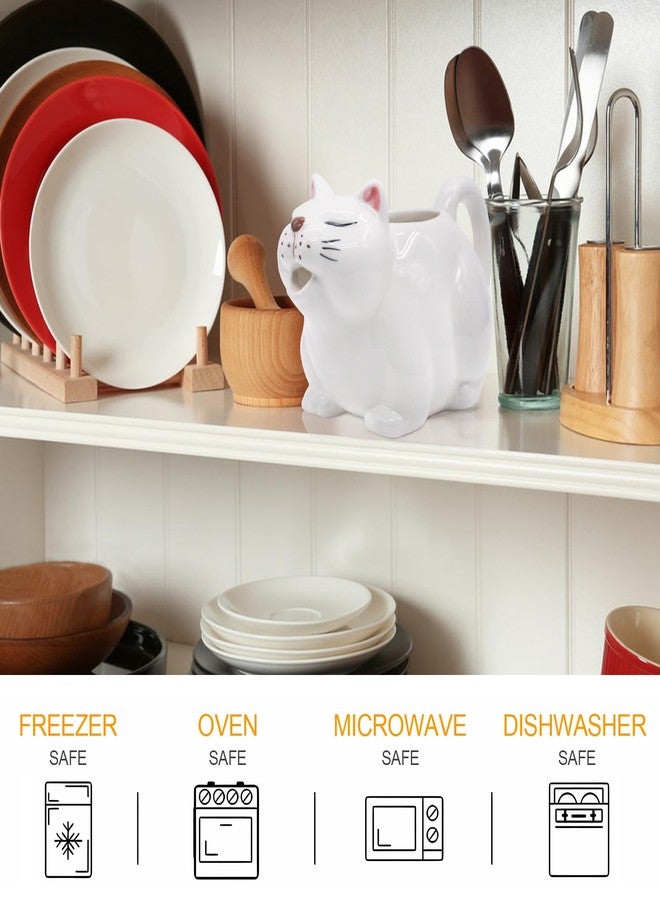 RAISLY Ceramic Gravy Boat, 23oz Cute Cat Sauce Jug with Smooth Handle - Perfect for Salad Dressing, Broth, Cream, Milk - Unique Artwork for Your Kitchen - Image 3