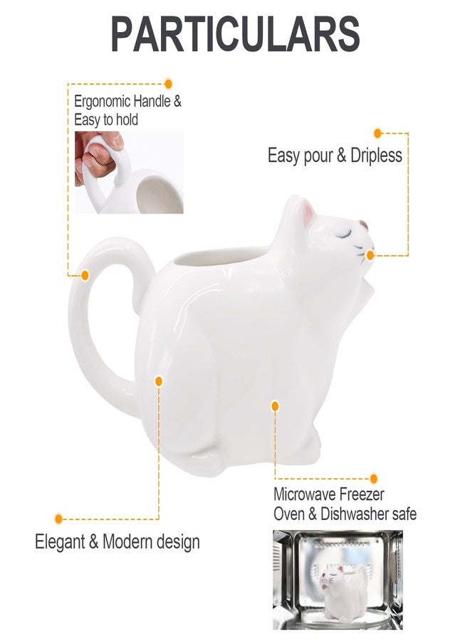 RAISLY Ceramic Gravy Boat, 23oz Cute Cat Sauce Jug with Smooth Handle - Perfect for Salad Dressing, Broth, Cream, Milk - Unique Artwork for Your Kitchen - Image 4
