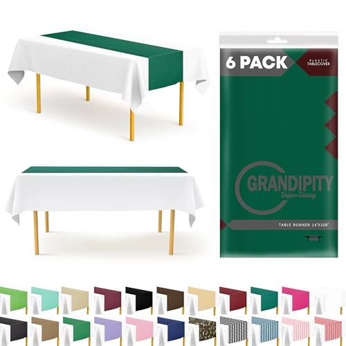 Dark Green 6 Pack Premium Disposable Plastic Table Runner 14 x 108 Inch Table Runner for Dinner Parties Events by Grandipity
