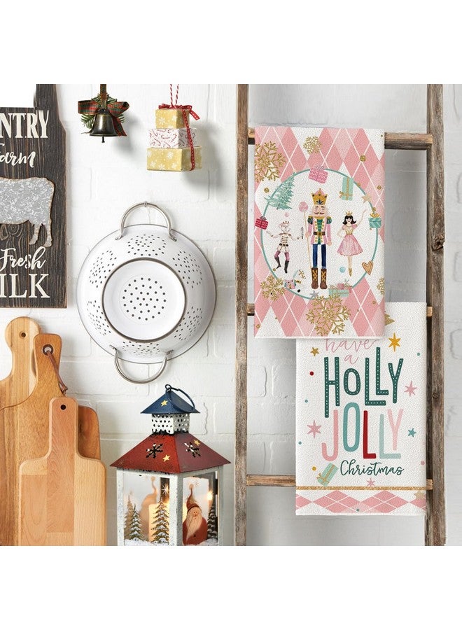 Artoid Mode Pink Nutcrackers Tree Holly Jolly Merry Christmas Kitchen Towels Dish Towels, 18x26 Inch Seasonal Winter Xmas Decoration Hand Towels Set of 4 - Image 3