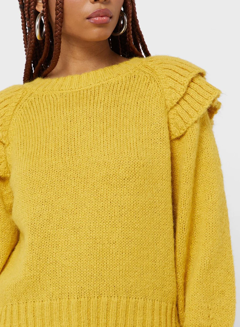 ONLY Ruffle Sleeve Knitted Sweater