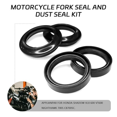 HHZL Fork Seals Dust Seal Kit for Honda, Motorcycle Front Fork Oil Seals Dust Seal Wiper Replace Kit for Honda Shadow VLX 600 VT600 1988-2008 Nighthawk 700S CB700SC 1984-1986, Engine Accessories(4PCS) - Image 3