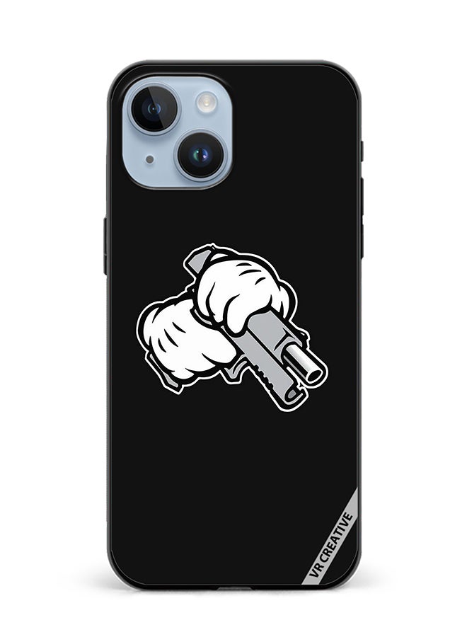 VR CREATIVE Protective Case Cover For Apple iPhone 15 Micky Mouse Hands Holding Gun Design Multicolour - Image 1