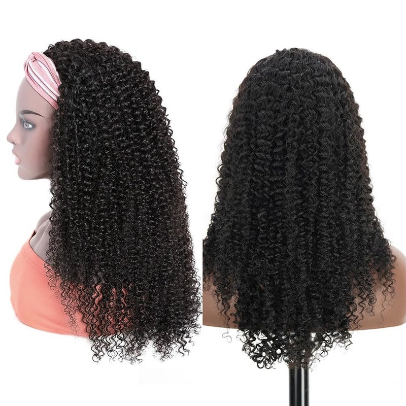 XSY Headband Wig Human Hair Kinky Curly 20 Inch Headband Wigs for Black Women Deep Curly Human Hair Wigs None Lace Front Wig 150% Density Natural Black Color - Image 5