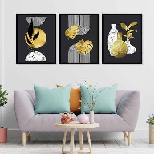 DEKORSTATION Set of 3 Modern Art Wall Decor Paintings with Frame for Home Decoration Painting for Living Room Bedroom Office Wall Décor DS43 (12 x 16 Inch) - Image 1