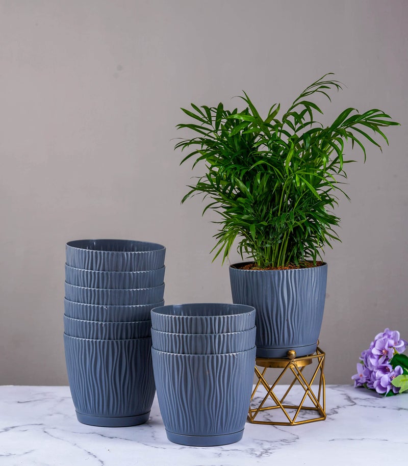 Nurturing Green® Set of 10 Self Watering Pots for Home, Decor & Garden | Flower Pots, Planters for Indoor Plants | Plastic Pots for Living Room (Color: Grey, Size: 14cm x 12.5cm Each) - Image 1