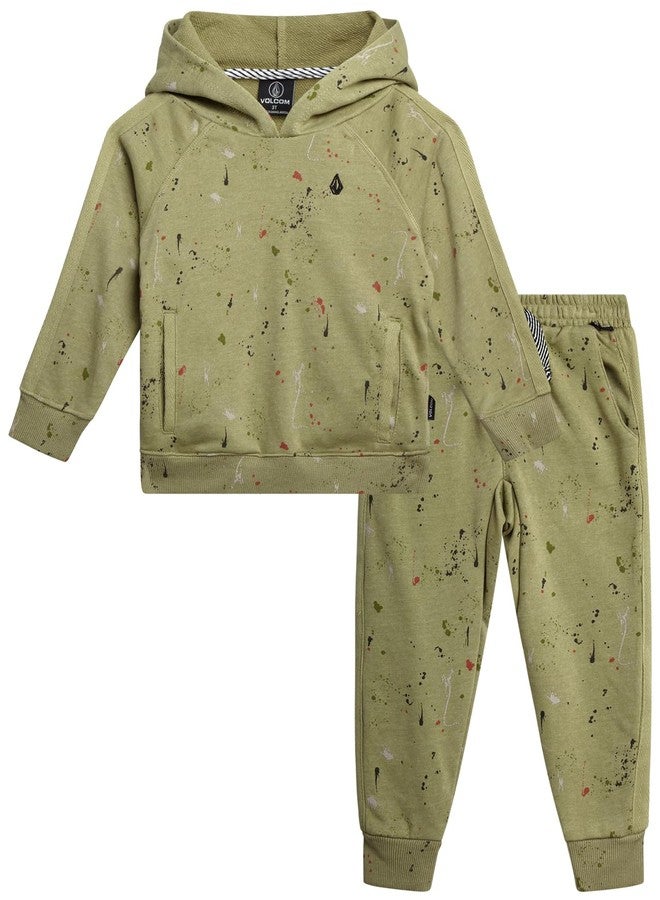 Volcom Infant Toddler Baby Boys Joggers Set - 2 Piece Fleece Pullover Hoodie and Jogger Pants Activewear Set (Sizes: 12M-7), Size 4T, Olive Green - Image 1