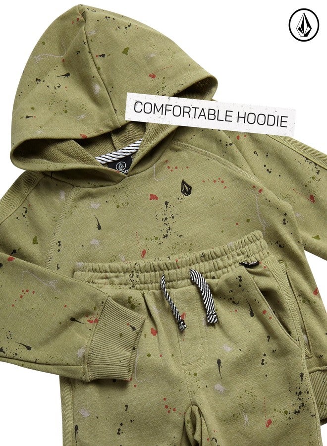 Volcom Infant Toddler Baby Boys Joggers Set - 2 Piece Fleece Pullover Hoodie and Jogger Pants Activewear Set (Sizes: 12M-7), Size 4T, Olive Green - Image 3