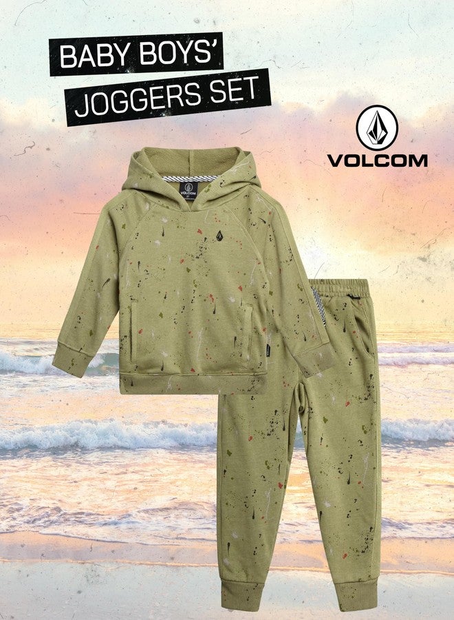 Volcom Infant Toddler Baby Boys Joggers Set - 2 Piece Fleece Pullover Hoodie and Jogger Pants Activewear Set (Sizes: 12M-7), Size 4T, Olive Green - Image 2