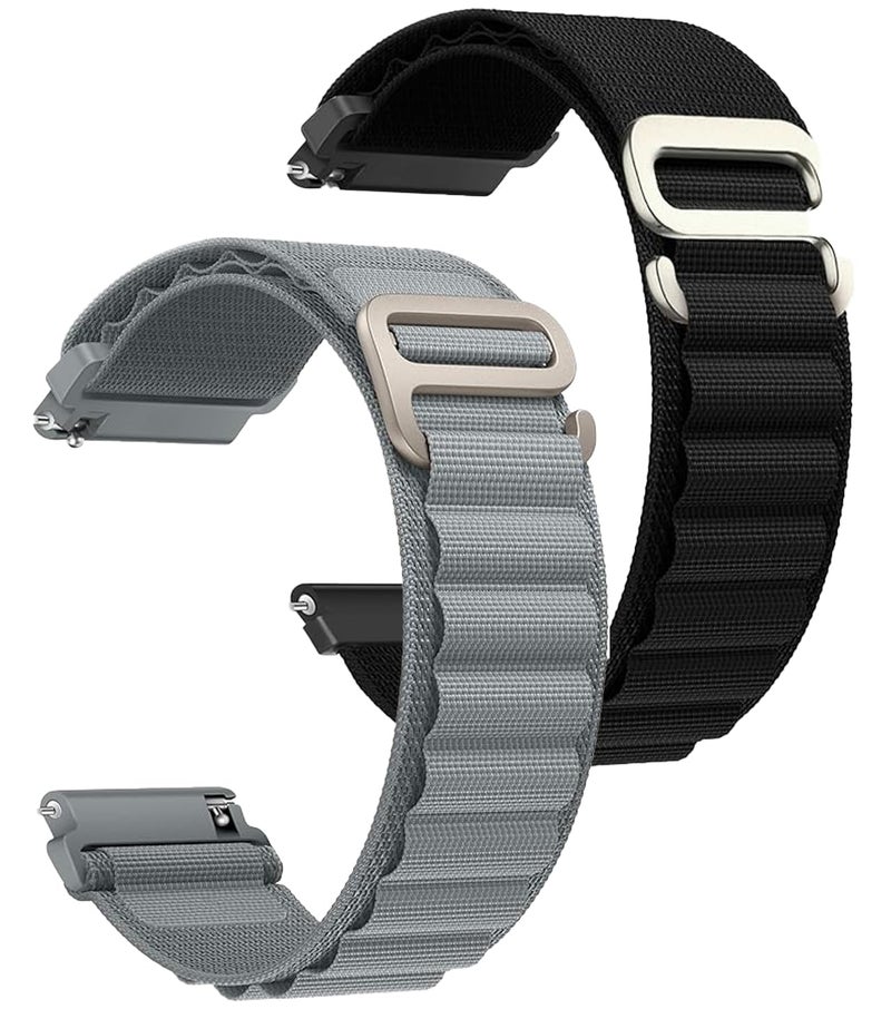 CERLINK 22mm Smart Watch Strap With Alpine Loop For Noise Colorfit Ultra/Oneplus 46mm/Samsung Galaxy Watch 3 45mm/Realme S/S Pro/ & With All 22mm Watches (Black,Grey) - Image 1