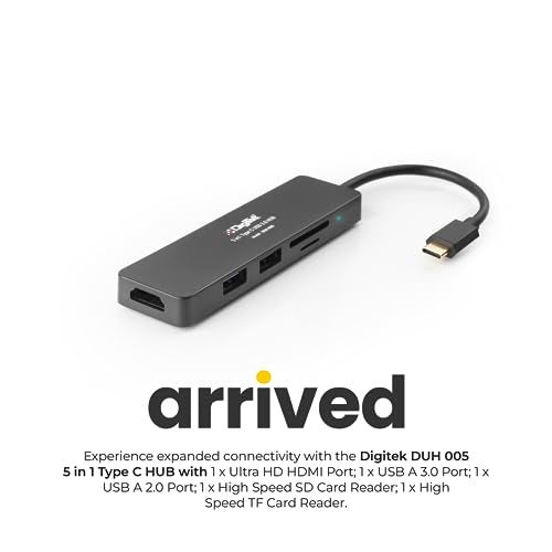 Digitek® (DUH 005) 5-in-1 Type C USB Hub 3.0 with Ultra HD HDMI, USB 3.0/2.0 Ports, SD/TF Card Readers, 5Gbps Data Transfer, for PC, MacBook, iMac, XPS, Flash Drives & Windows/Mac/Linux Compatible - Image 2
