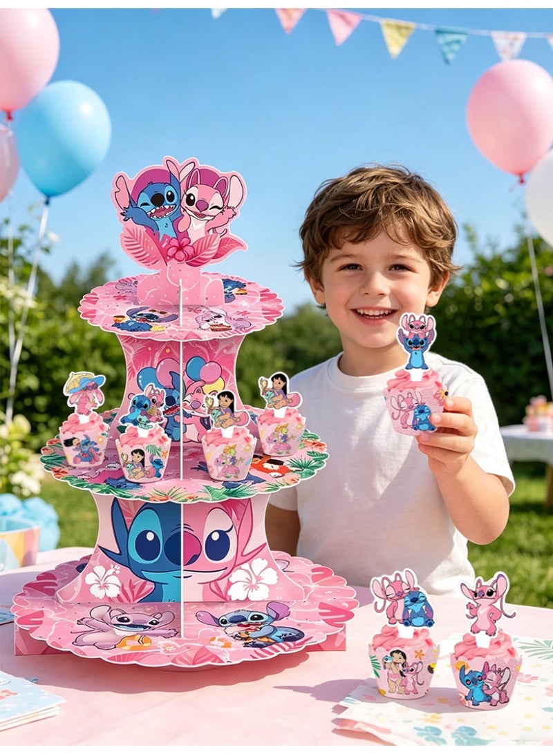 ستيتش مجموعة من 25 قطعة لتزيين الكب كيك بطابع "أنجل ستيتش" (Angel Stitch) الوردي، تشمل حاملاً كرتونياً للكب كيك مكوناً من 3 طبقات، وأغلفة وزينة علوية للكب كيك؛ مثالية لمستلزمات حفلات أعياد ميلاد الفتيات. - Image 5