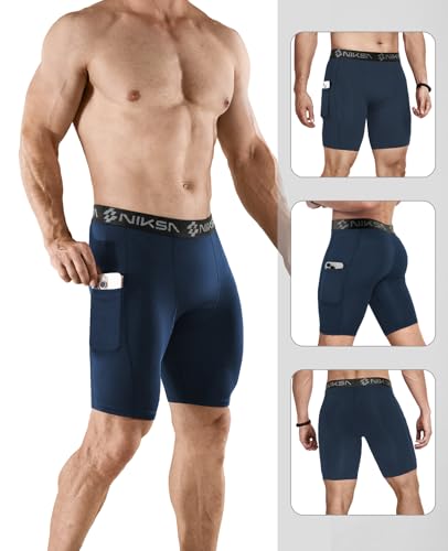Niksa 2/4 Pack Compression Shorts Men with Pocket, Spandex Running Shorts Sport Athletic Workout Performance Underwear - Image 2