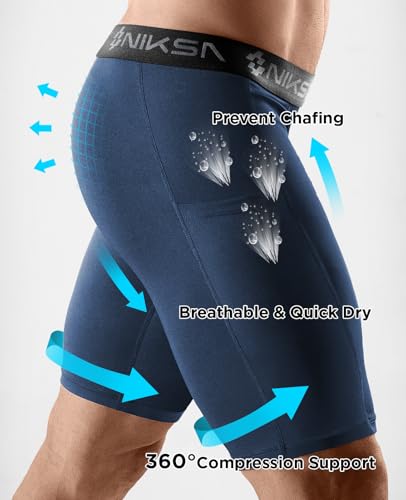 Niksa 2/4 Pack Compression Shorts Men with Pocket, Spandex Running Shorts Sport Athletic Workout Performance Underwear - Image 3